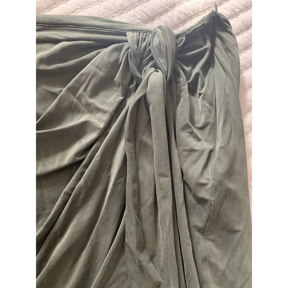 Massimo Duty Cupro Midi Skirt Sz M Knot Detail Army Green Gathered Side Zipper - Picture 6 of 14